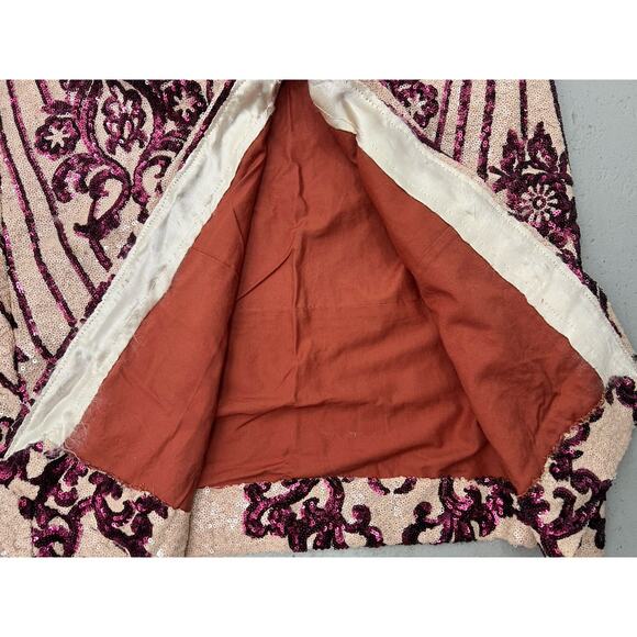 Handmade Multicolor Purple Pink Ivory Sequin Short Sleeve Sheath Dress Sz Small - Picture 10 of 11